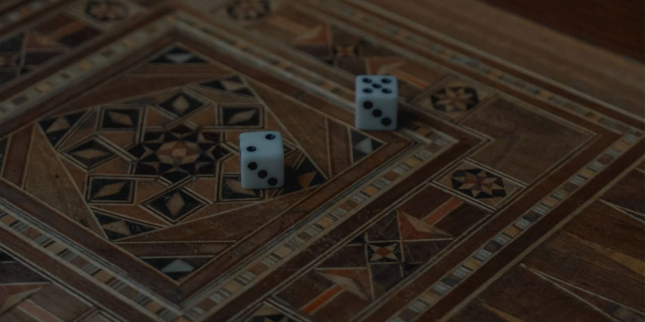 Backgammon board with dice